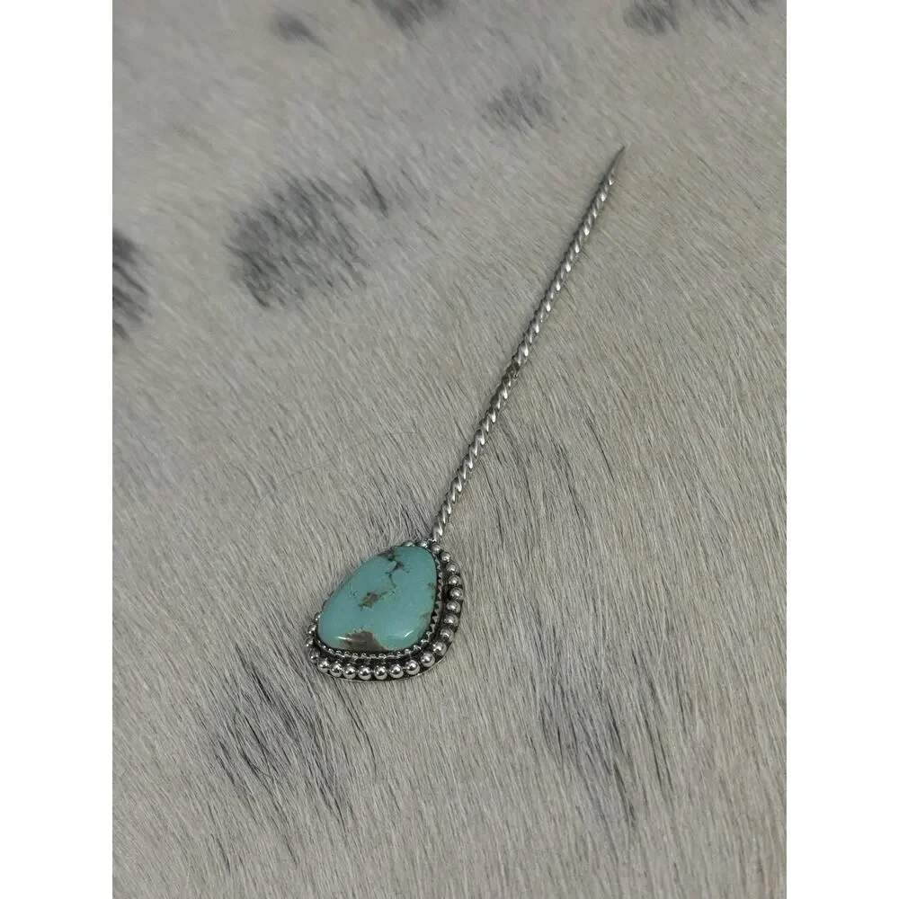 HUGE Sterling Silver 4” Blue Kingman Turquoise Hair Pin Wedding Accesory Bun 925